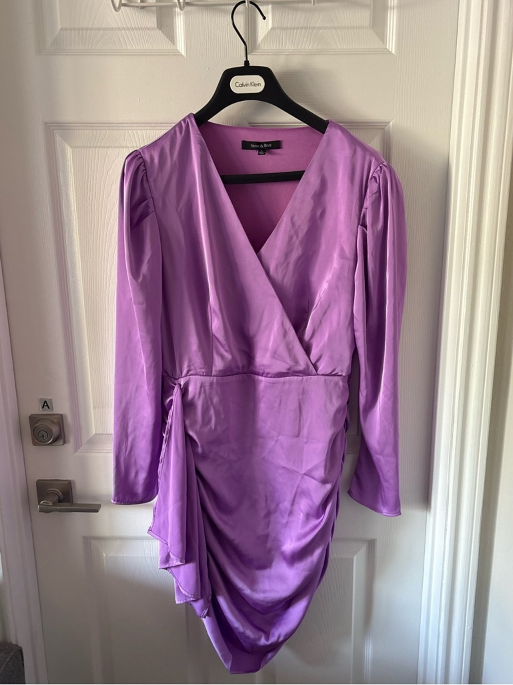 Strut & Bolt Lavender Satin Wrap Mini Dress Draped Party Dress Size L